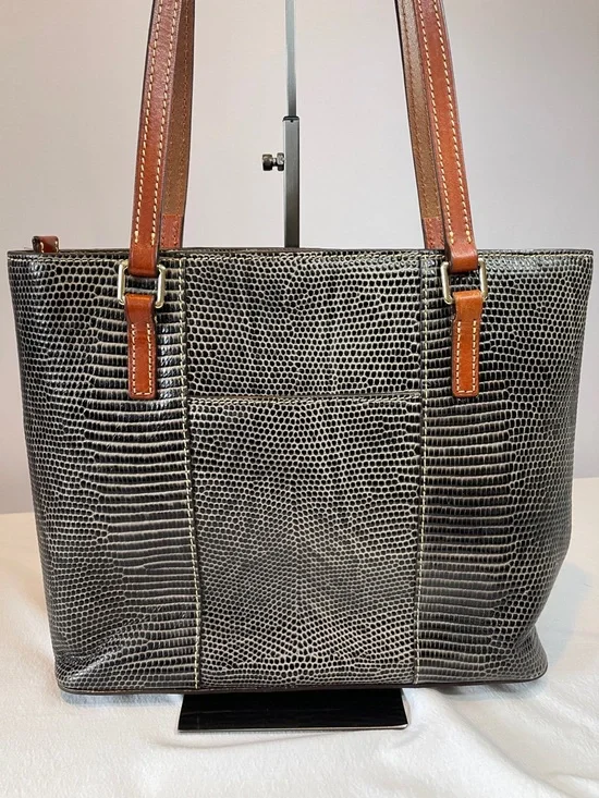 Dooney & Bourke 1975 Embossed Lizard Dark Brown Leather Shoulder Bag - Picture 5 of 15